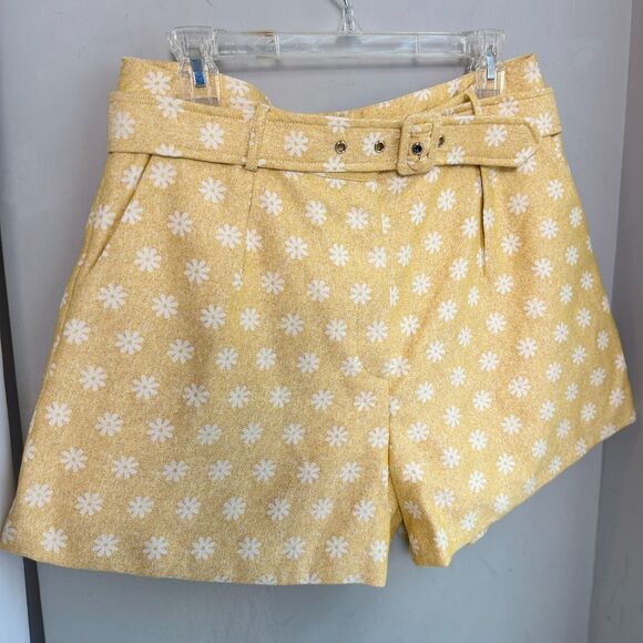 AUREUM Pants - Aureum Shorts Women's Large Daisy Print Belted High Waist Cottage Core
